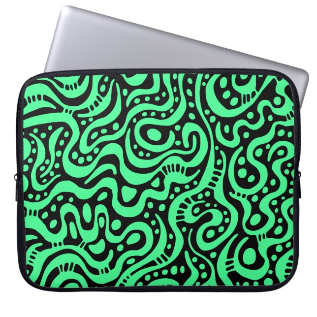 Abstract 041211 - Mint Green op zwart Laptop Sleeve (Voorkant)
