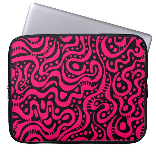 Abstract 041211 - Neon Red op zwart Laptop Sleeve (Voorkant)
