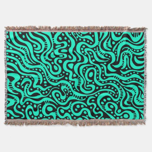 Abstract 041211 - Turquoise met zwart Deken (Voorkant)