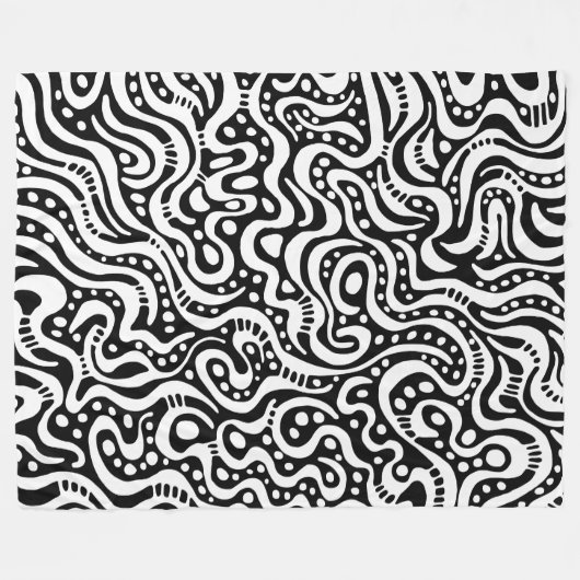Abstract 041211 - White on Black Fleece Deken (Voorkant (Horizontaal))