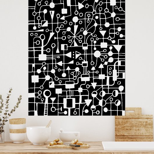 Abstract 090112 - Wit in zwart Poster (Keuken)