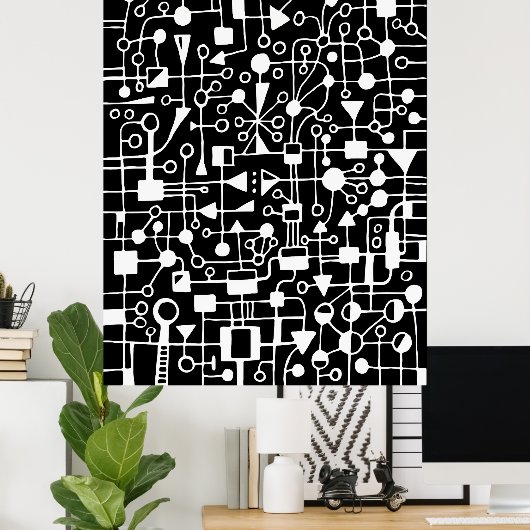 Abstract 090112 - Wit in zwart Poster (Thuiskantoor)