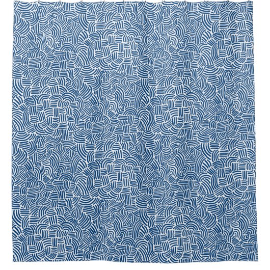 Abstract 200923 - Shibori Blauw op Wit Douchegordijn (Voorkant)