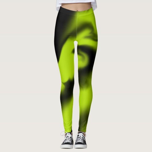 Abstract 3 in zwart en limoengroen leggings (Voorkant)