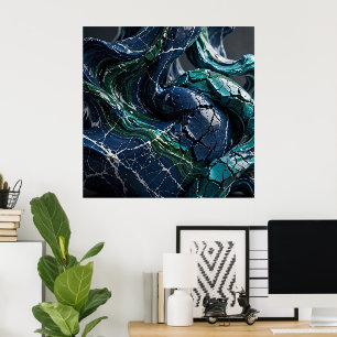 Abstract 3D vloeibare marmeren sculptuur met witte Poster
