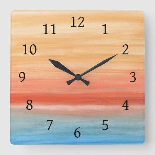 Abstract 44 Oranje blauw Vierkante Klok (Voorkant)