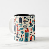 Abstract 50s golfpatroon tweekleurige koffiemok (Voorkant links)