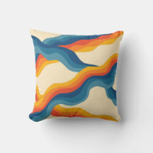 Abstract 70s Retro Oranje Blauwe Golflijnpatroon