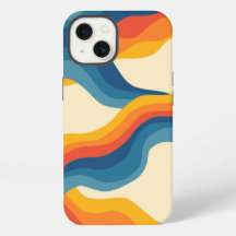 Abstract 70s Retro Oranje Blauwe Golvende Streep P