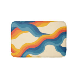 Abstract 70s Retro Sinaasappel Blauw Wavy Stripe P Badmat