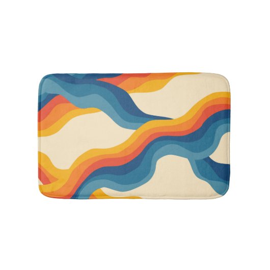 Abstract 70s Retro Sinaasappel Blauw Wavy Stripe P Badmat (Voorkant)