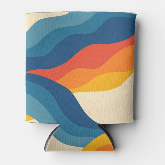 Abstract 70s Retro Sinaasappel Blauw Wavy Stripe P Blikjeskoeler (Voorkant)
