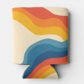 Abstract 70s Retro Sinaasappel Blauw Wavy Stripe P Blikjeskoeler (Achterkant)