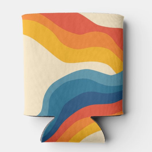 Abstract 70s Retro Sinaasappel Blauw Wavy Stripe P Blikjeskoeler (Achterkant)