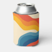 Abstract 70s Retro Sinaasappel Blauw Wavy Stripe P Blikjeskoeler (Blikje Achterkant)
