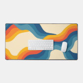 Abstract 70s Retro Sinaasappel Blauw Wavy Stripe P Bureaumat (Keyboard & Muis)