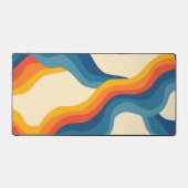 Abstract 70s Retro Sinaasappel Blauw Wavy Stripe P Bureaumat (Voorkant)