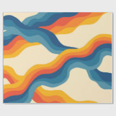 Abstract 70s Retro Sinaasappel Blauw Wavy Stripe P Cadeaupapier (Vlak)