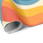 Abstract 70s Retro Sinaasappel Blauw Wavy Stripe P Cadeaupapier (Rol Hoek)