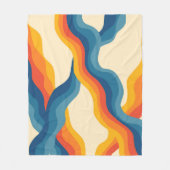 Abstract 70s Retro Sinaasappel Blauw Wavy Stripe P Fleece Deken (Voorkant)