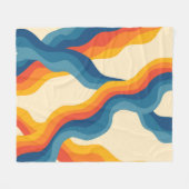 Abstract 70s Retro Sinaasappel Blauw Wavy Stripe P Fleece Deken (Voorkant (Horizontaal))
