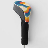 Abstract 70s Retro Sinaasappel Blauw Wavy Stripe P Golfheadcover (Schuin)