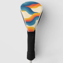 Abstract 70s Retro Sinaasappel Blauw Wavy Stripe P