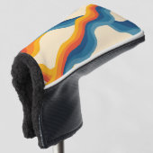 Abstract 70s Retro Sinaasappel Blauw Wavy Stripe P Golfheadcover (3/4 voorkant)