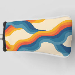 Abstract 70s Retro Sinaasappel Blauw Wavy Stripe P Golfheadcover