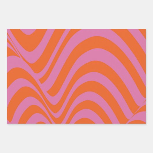 Abstract 70s Retro Sinaasappel Blauw Wavy Stripe P Inpakpapier Vel (Voorkant 3)