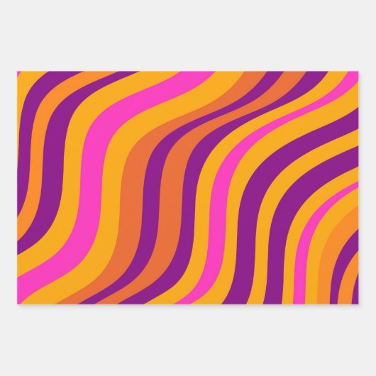 Abstract 70s Retro Sinaasappel Blauw Wavy Stripe P Inpakpapier Vel (Voorkant 2)