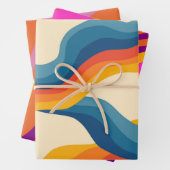 Abstract 70s Retro Sinaasappel Blauw Wavy Stripe P Inpakpapier Vel (In situ)