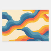 Abstract 70s Retro Sinaasappel Blauw Wavy Stripe P Inpakpapier Vel (Voorkant)