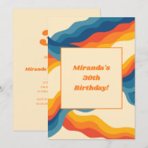 Abstract 70s Retro Sinaasappel Blauw Wavy Stripe P