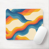 Abstract 70s Retro Sinaasappel Blauw Wavy Stripe P Muismat (Met muis)