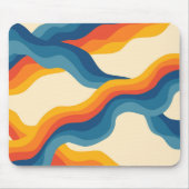 Abstract 70s Retro Sinaasappel Blauw Wavy Stripe P Muismat (Voorkant)