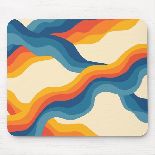 Abstract 70s Retro Sinaasappel Blauw Wavy Stripe P Muismat (Voorkant)