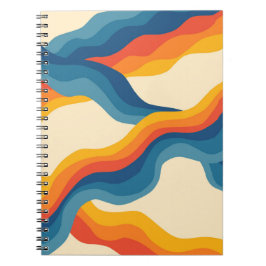 Abstract 70s Retro Sinaasappel Blauw Wavy Stripe P Notitieboek