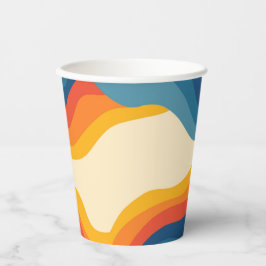 Abstract 70s Retro Sinaasappel Blauw Wavy Stripe P Papieren Bekers