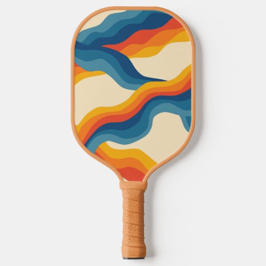 Abstract 70s Retro Sinaasappel Blauw Wavy Stripe P Pickleball Paddle (Voorkant)