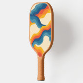 Abstract 70s Retro Sinaasappel Blauw Wavy Stripe P Pickleball Paddle (Links)