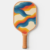 Abstract 70s Retro Sinaasappel Blauw Wavy Stripe P Pickleball Paddle (Achterkant)