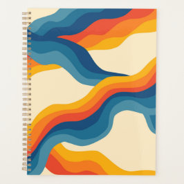 Abstract 70s Retro Sinaasappel Blauw Wavy Stripe P Planner