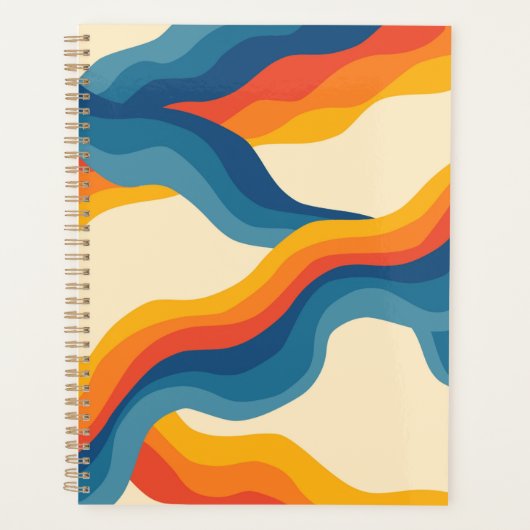 Abstract 70s Retro Sinaasappel Blauw Wavy Stripe P Planner (Voorkant)