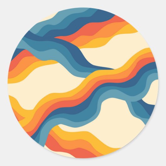 Abstract 70s Retro Sinaasappel Blauw Wavy Stripe P Ronde Sticker (Voorkant)