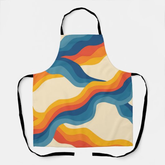 Abstract 70s Retro Sinaasappel Blauw Wavy Stripe P Schort (Voorkant)