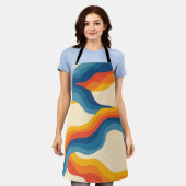 Abstract 70s Retro Sinaasappel Blauw Wavy Stripe P Schort (Gedragen)