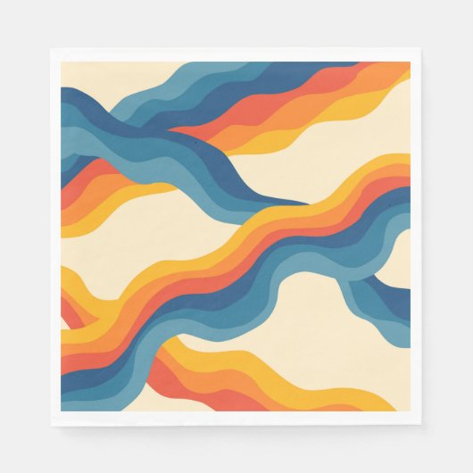 Abstract 70s Retro Sinaasappel Blauw Wavy Stripe P Servet (Voorkant)