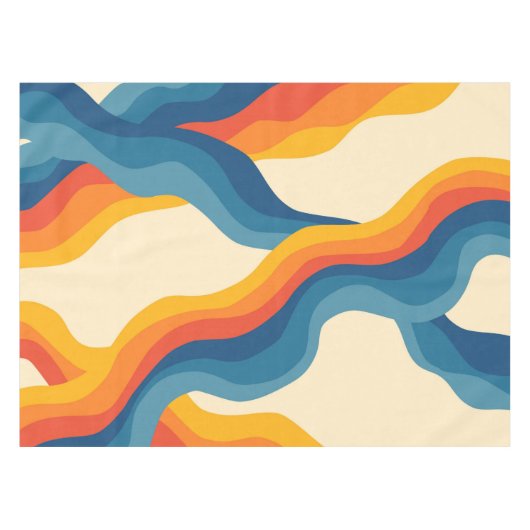 Abstract 70s Retro Sinaasappel Blauw Wavy Stripe P Tafelkleed (Voorkant (Horizontaal))