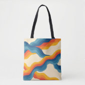 Abstract 70s Retro Sinaasappel Blauw Wavy Stripe P Tote Bag (Voorkant)